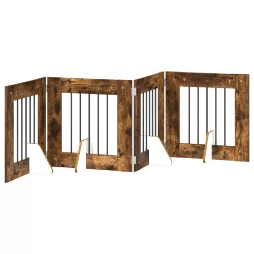  Kutyakerítés állványokkal 4 pcs Füstös Tölgy 60 x 60 cm