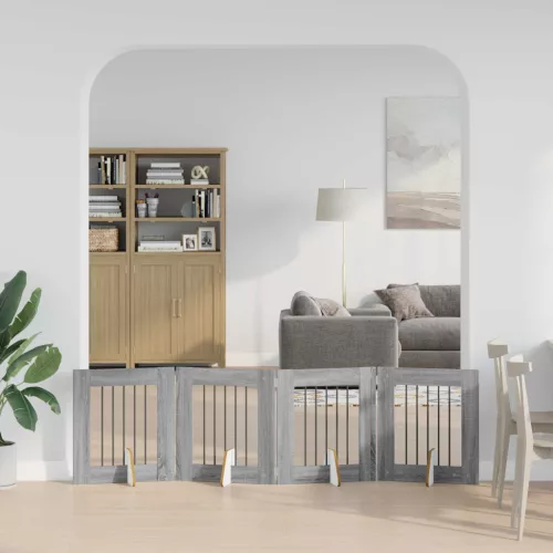  Kutyakerítés állványokkal 4 pcs Szürke Sonoma 60 x 60 cm