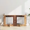  Kutyakerítés állványokkal 4 pcs Antik Fa 60 x 60 cm Szerelt Fa