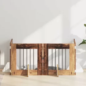    Kutyakerítés állványokkal 4 pcs Antik Fa 60 x 60 cm Szerelt Fa