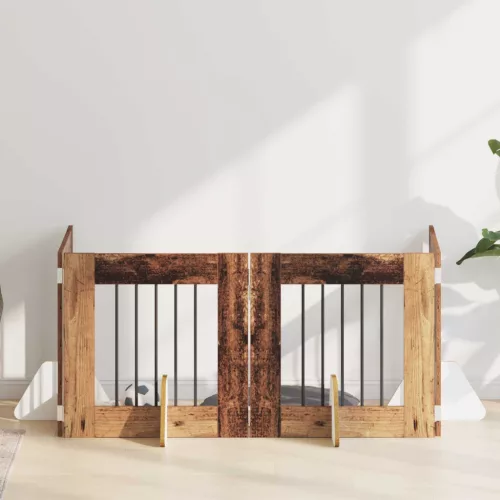 Kutyakerítés állványokkal 4 pcs Antik Fa 60 x 60 cm Szerelt Fa