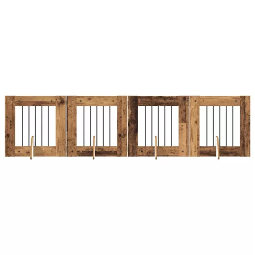  Kutyakerítés állványokkal 4 pcs Antik Fa 60 x 60 cm Szerelt Fa