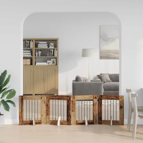  Kutyakerítés állványokkal 4 pcs Antik Fa 60 x 60 cm Szerelt Fa