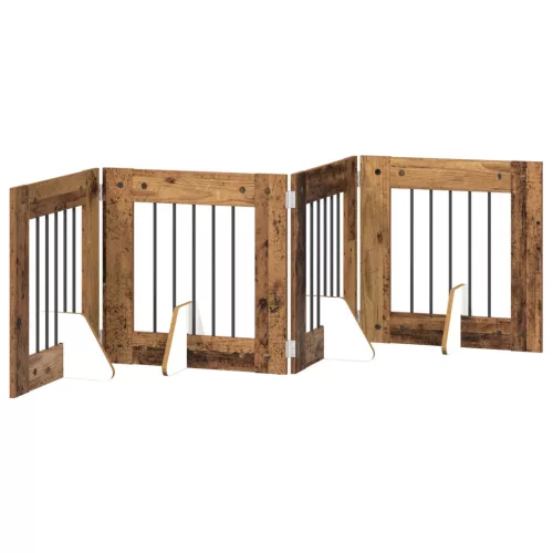  Kutyakerítés állványokkal 4 pcs Antik Fa 60 x 60 cm Szerelt Fa