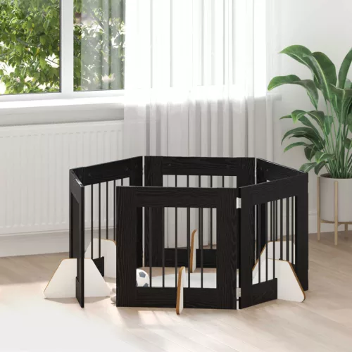  Kutyakerítés állványokkal 6 pcs Fekete Tölgy 60 x 60 cm