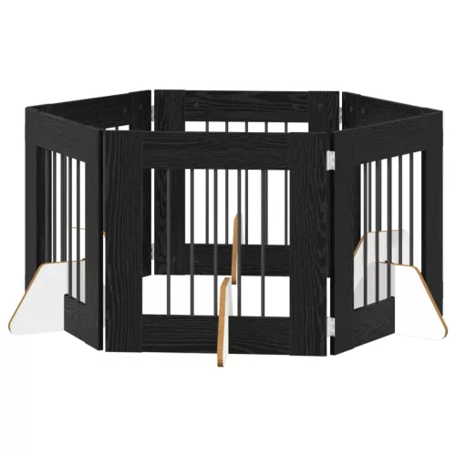  Kutyakerítés állványokkal 6 pcs Fekete Tölgy 60 x 60 cm