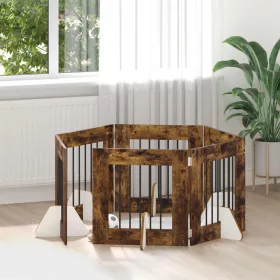    Kutyakerítés állványokkal 6 pcs Füstös Tölgy 60 x 60 cm