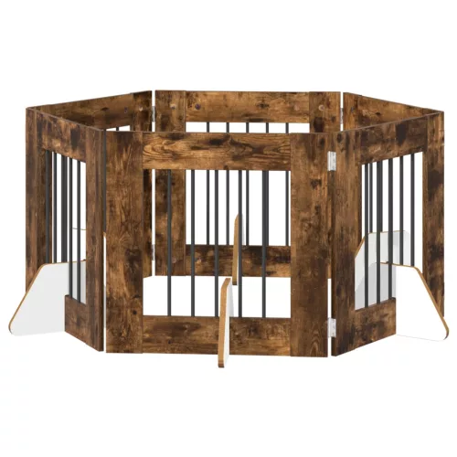  Kutyakerítés állványokkal 6 pcs Füstös Tölgy 60 x 60 cm
