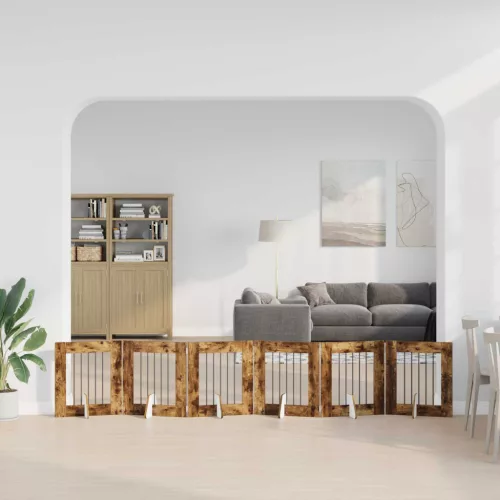  Kutyakerítés állványokkal 6 pcs Füstös Tölgy 60 x 60 cm