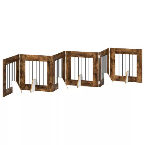  Kutyakerítés állványokkal 6 pcs Füstös Tölgy 60 x 60 cm
