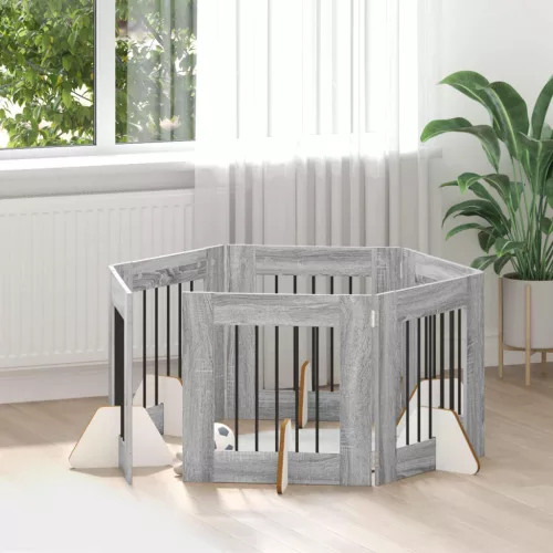  Kutyakerítés állványokkal 6 pcs Szürke Sonoma 60 x 60 cm