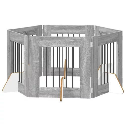  Kutyakerítés állványokkal 6 pcs Szürke Sonoma 60 x 60 cm