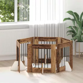    Kutyakerítés állványokkal 6 pcs Antik Fa 60 x 60 cm Szerelt Fa