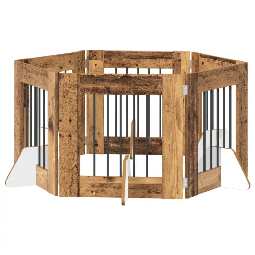  Kutyakerítés állványokkal 6 pcs Antik Fa 60 x 60 cm Szerelt Fa