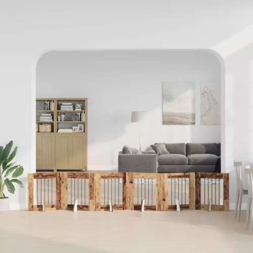  Kutyakerítés állványokkal 6 pcs Antik Fa 60 x 60 cm Szerelt Fa