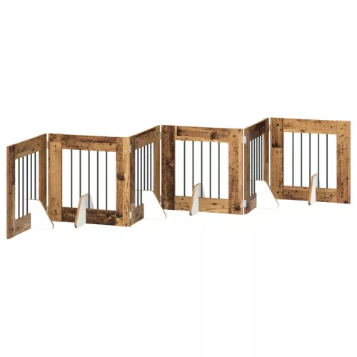  Kutyakerítés állványokkal 6 pcs Antik Fa 60 x 60 cm Szerelt Fa