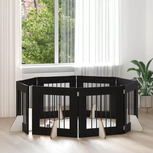  Kutyakerítés állványokkal 8 pcs Fekete Tölgy 60 x 60 cm