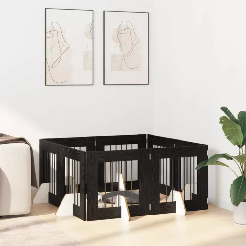  Kutyakerítés állványokkal 8 pcs Fekete Tölgy 60 x 60 cm
