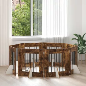    Kutyakerítés állványokkal 8 pcs Füstös Tölgy 60 x 60 cm