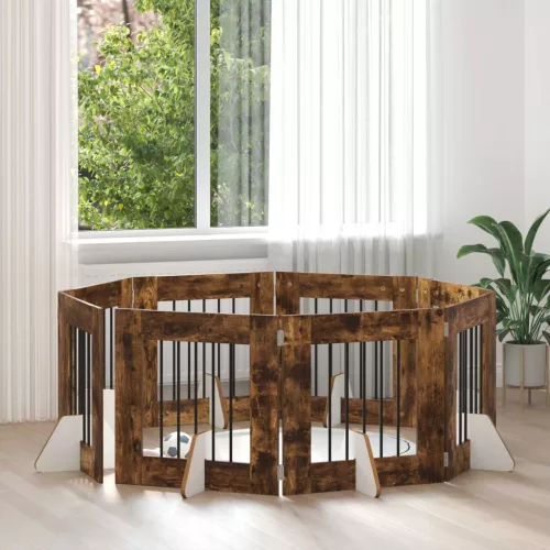  Kutyakerítés állványokkal 8 pcs Füstös Tölgy 60 x 60 cm