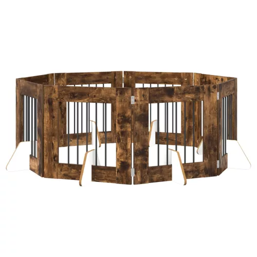  Kutyakerítés állványokkal 8 pcs Füstös Tölgy 60 x 60 cm
