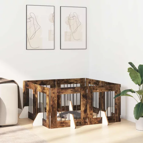  Kutyakerítés állványokkal 8 pcs Füstös Tölgy 60 x 60 cm