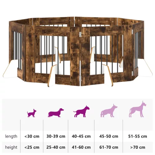  Kutyakerítés állványokkal 8 pcs Füstös Tölgy 60 x 60 cm