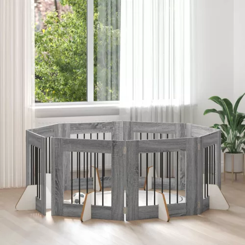  Kutyakerítés állványokkal 8 pcs Szürke Sonoma 60 x 60 cm