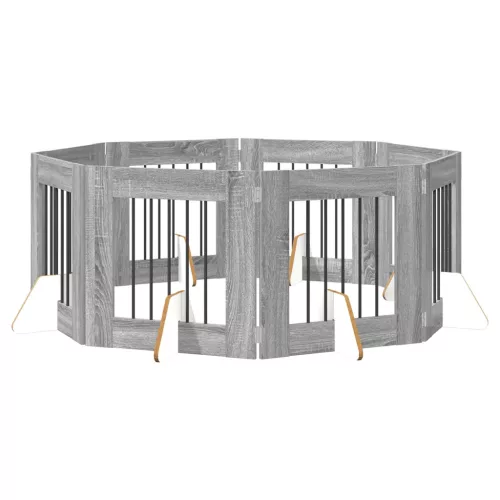  Kutyakerítés állványokkal 8 pcs Szürke Sonoma 60 x 60 cm