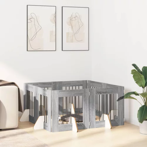  Kutyakerítés állványokkal 8 pcs Szürke Sonoma 60 x 60 cm