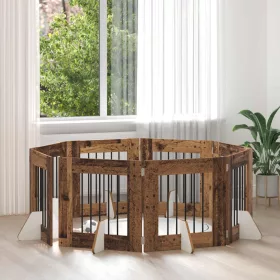    Kutyakerítés állványokkal 8 pcs Antik Fa 60 x 60 cm Szerelt Fa