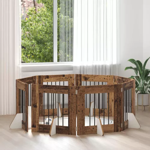  Kutyakerítés állványokkal 8 pcs Antik Fa 60 x 60 cm Szerelt Fa