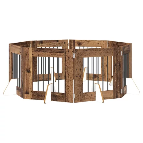  Kutyakerítés állványokkal 8 pcs Antik Fa 60 x 60 cm Szerelt Fa