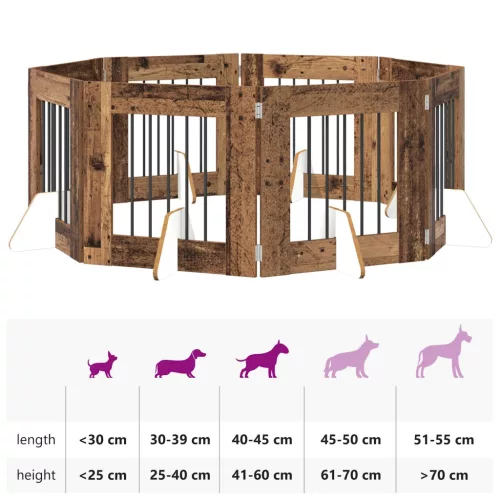  Kutyakerítés állványokkal 8 pcs Antik Fa 60 x 60 cm Szerelt Fa