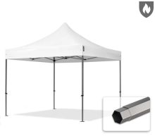   Professional összecsukható sátor PREMIUM 520g/m2 tűzálló ponyvával, acélszerkezettel, oldalfal nélkül - 3x3m fehér
