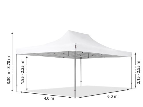 TP 4x6m összecsukható 850N alumínium pavilon, oldalfal nélkül, tűzálló - fehér