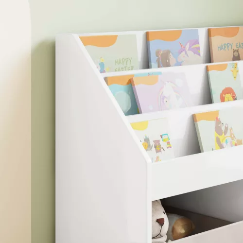  Gyerek Könyvespolc Magas Fényű Fehér 72,5 x 29,5 x 69 cm