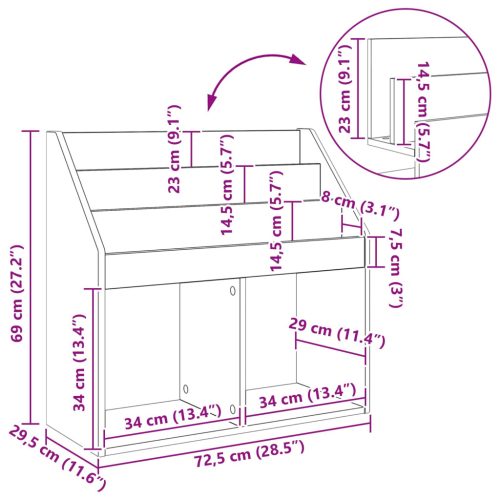  Gyerek Könyvespolc Füstölt tölgy 72,5 x 29,5 x 69 cm Faanyag