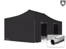   Professional összecsukható sátor PROFESSIONAL 620g/m2 tűzálló ponyvával, alumínium szerkezettel, 4 oldalfallal, ablak nélkül - 4x8m fekete