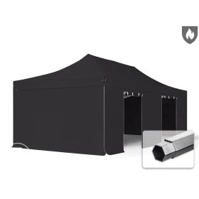   TP 4x8m összecsukható 850N alumínium pavilon, 4 db oldalfallal, ablak nélkül, tűzálló - fekete