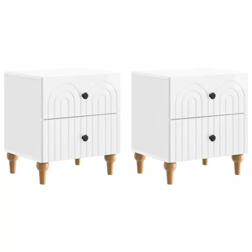  Éjjeliszekrény fiókkal 2 pcs Magasfényű Fehér 43 x 34,5 x 48 cm