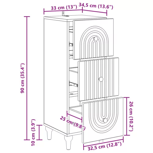  Fiókos szekrény Szürke Sonoma 33 x 34,5 x 90 cm Szerelt Fa