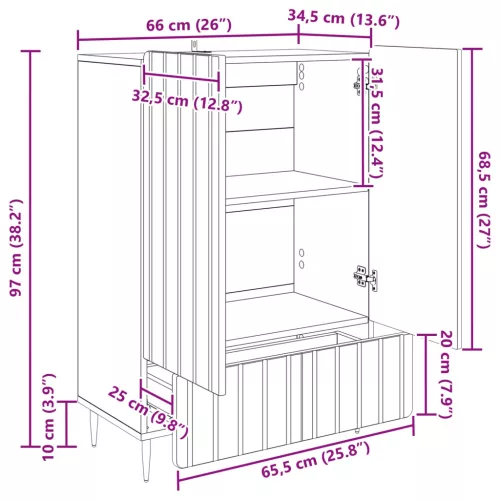  Széf fiókkal Kézműves Tölgy 66 x 34,5 x 97 cm Szerelt Fa