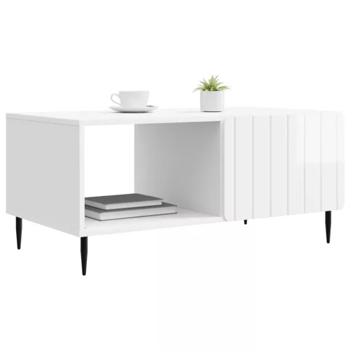  Dohányzóasztal Magasfényű Fehér 90 x 50 x 40 cm Szerelt Fa