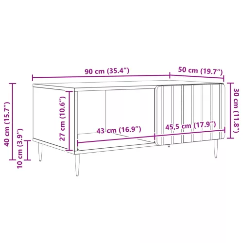  Dohányzóasztal Magasfényű Fehér 90 x 50 x 40 cm Szerelt Fa