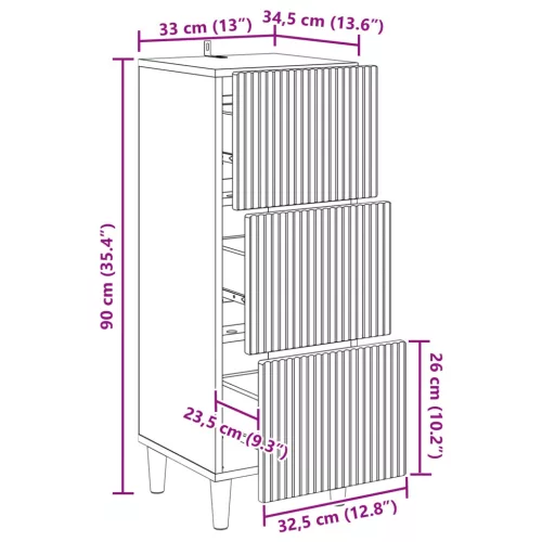  Fiókos szekrény Fekete 33 x 34,5 x 90 cm Szerelt Fa