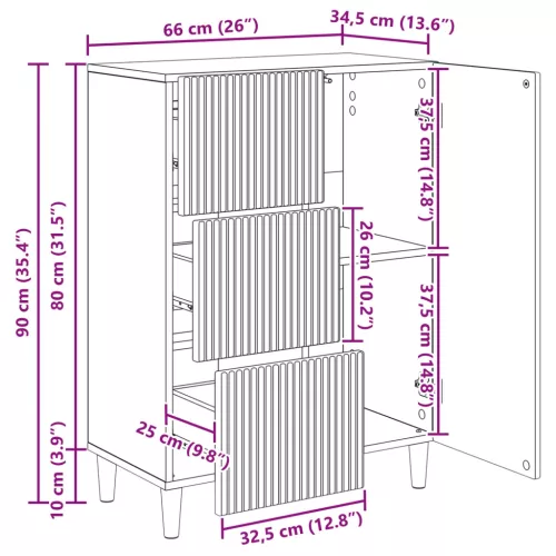  Széf fiókkal Magasfényű Fehér 66 x 34,5 x 90 cm Szerelt Fa