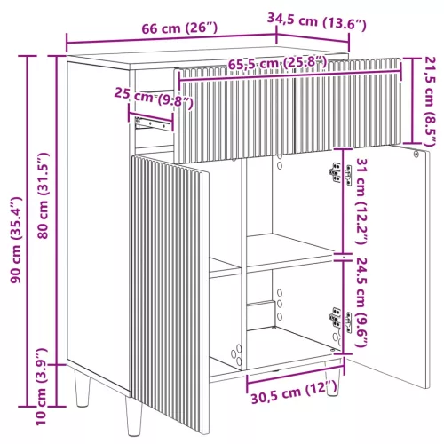  Széf fiókkal Magasfényű Fehér 66 x 34,5 x 90 cm Szerelt Fa