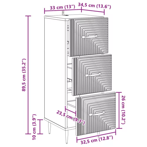  Fiókos szekrény Füstös Tölgy 33 x 34,5 x 89,5 cm Szerelt Fa