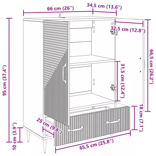  Széf fiókkal Sonoma Tölgy 66 x 34,5 x 95 cm Szerelt Fa